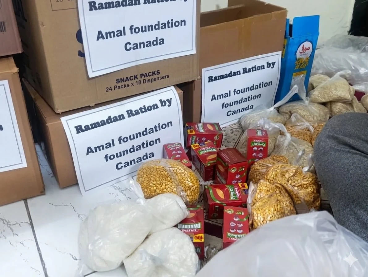 Food packages labelled Amal Foundation Canada